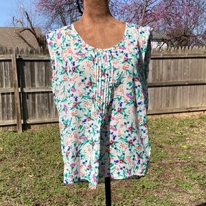 GAP Cream Floral Pintuck Cap-Sleeve Blouse